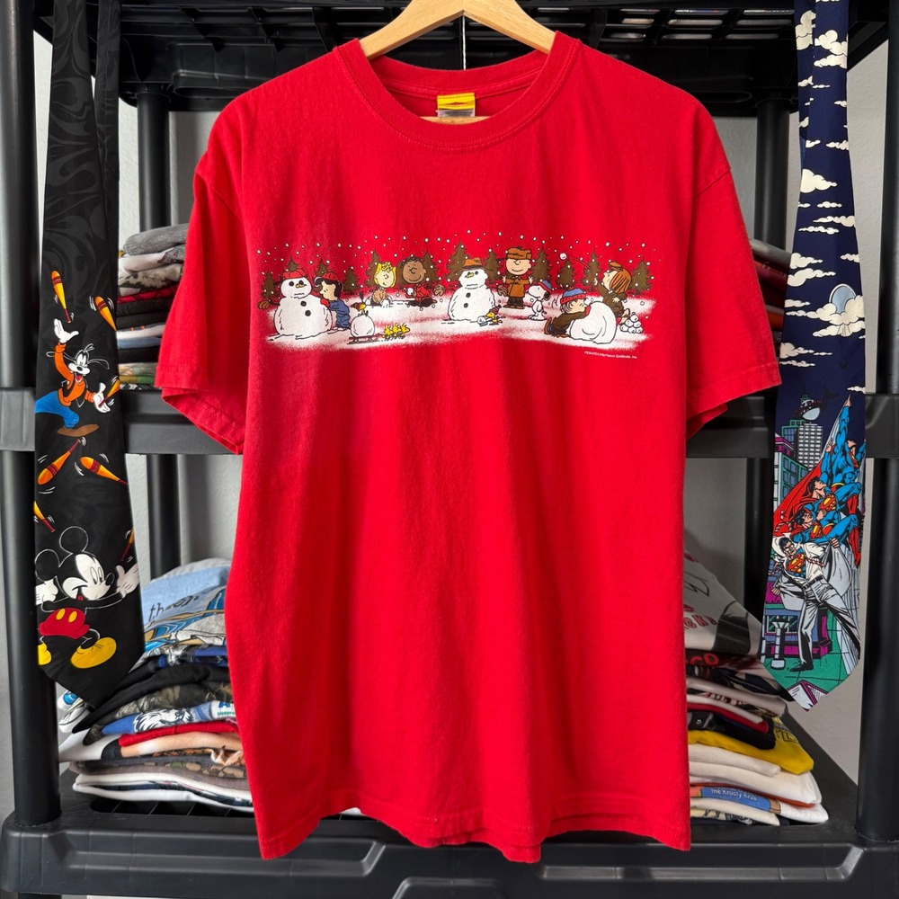 Vintage Red Peanuts Charlie Brown Christmas Graphic Tee Size L Has Fading